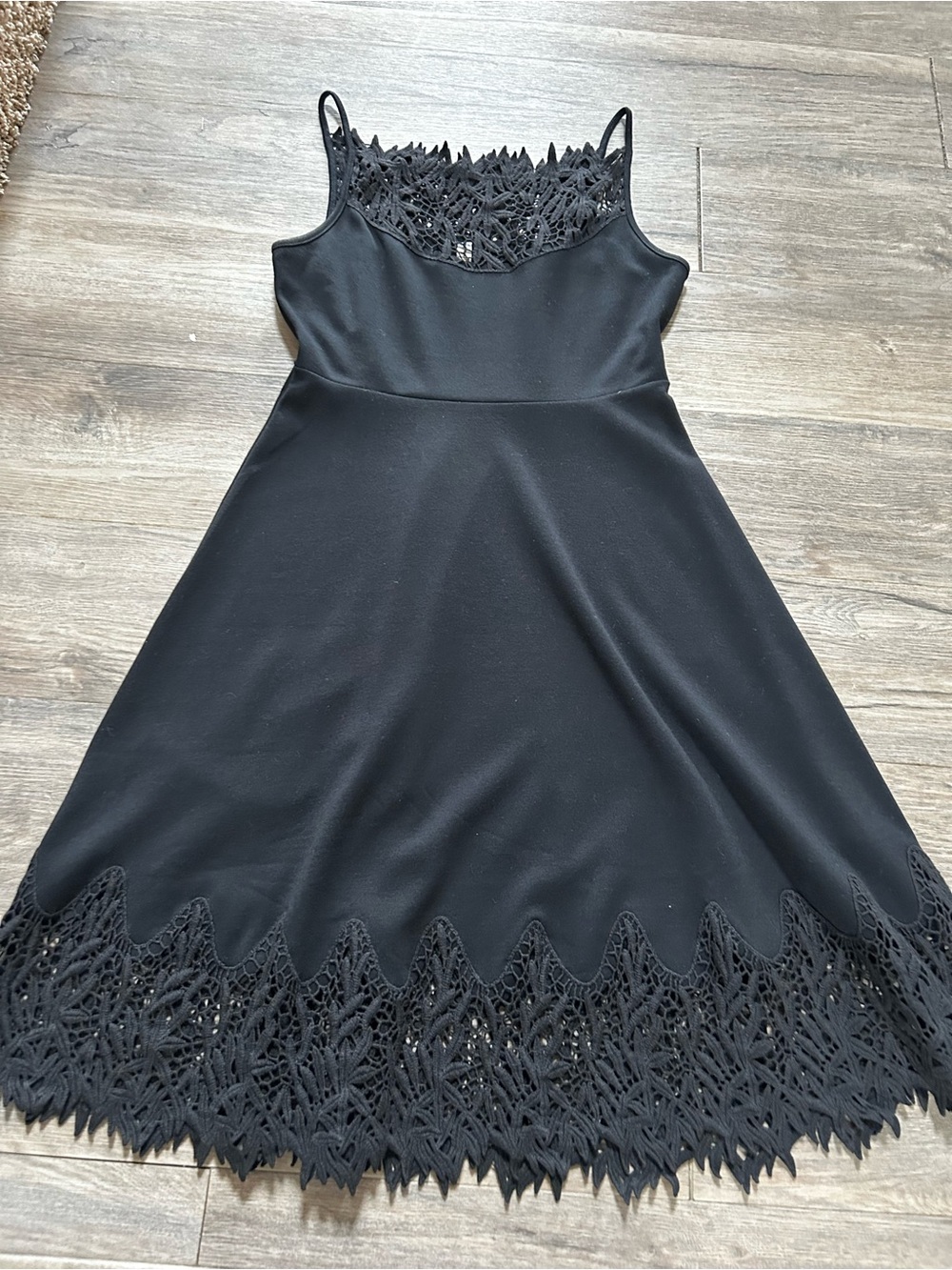 Anthropologie Black Mini Dress with Crochet Trim